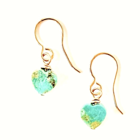 Handcrafted Turquoise Heart & Bronze Earrings - Picture 2 of 3
